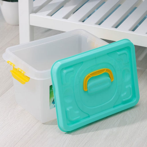 Контейнер для хранения с крышкой, 10 л, 35.9×24.2×21.1 см, прямоугольный, прозрачный, зелёный