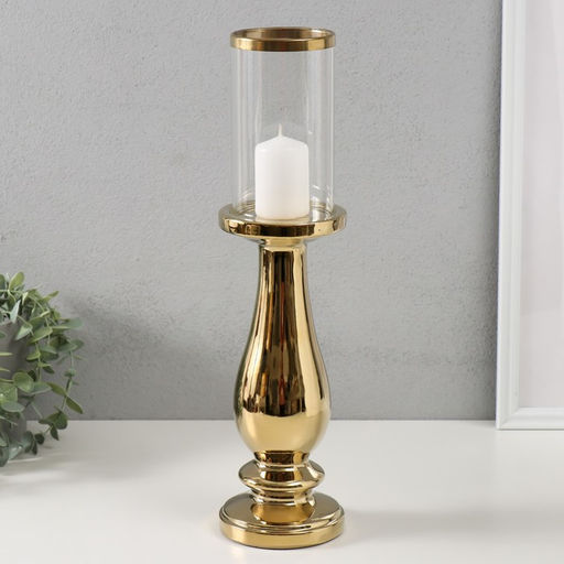 Подсвечник на 1 свечу «Аванти», керамика, стекло, d=8 см, золото, 10×10×40.5 см