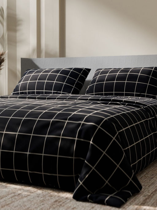 Постельное бельё Этель 1,5 сп Клетка цвет чёрный 143х215, 150х214, 50х70см-2 шт, бязь, 125г/м2  фото 7
