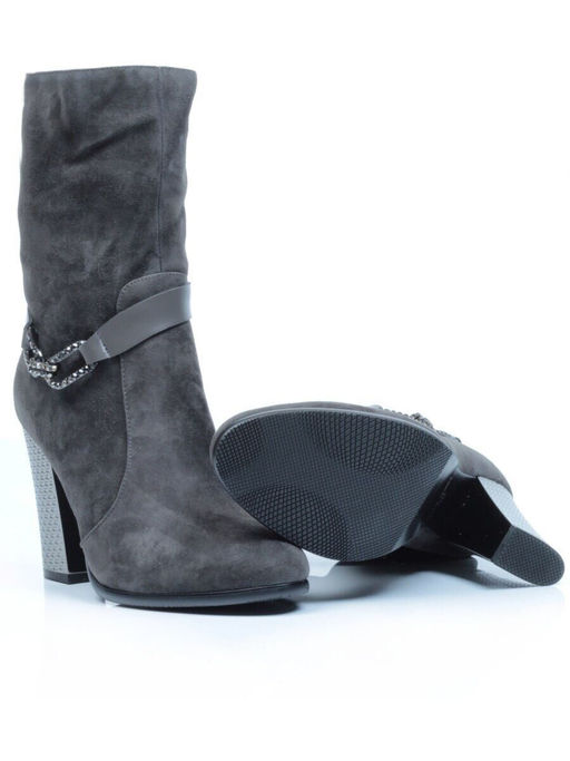 YF189-062M DK.GREY Полусапоги зимние женские (натуральная замша, натуральный мех (еврозима))