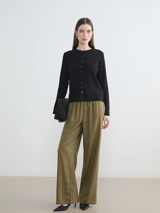 Bisiklet Yaka Kendinden Desenli Kad?n Triko H?rka