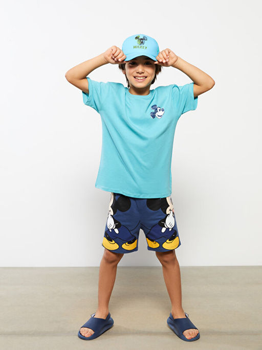 Bisiklet Yaka Mickey Mouse Bask?l? K?sa Kollu Erkek ?ocuk Ti??rt