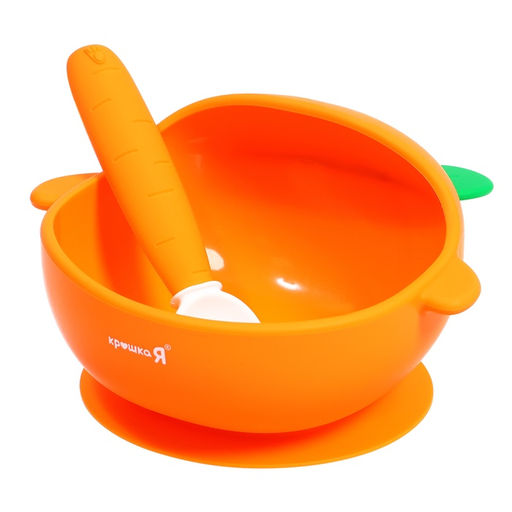 Набор для кормления, миска и ложка, пищевой силикон, оранжевый