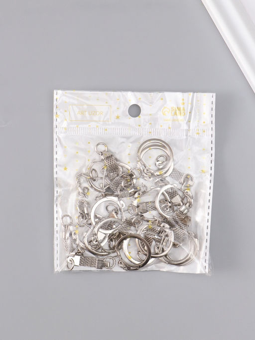 Основа для брелока, карабин металл с плоской цепочкой, серебро, набор 15 шт., 5.8×2.2 см