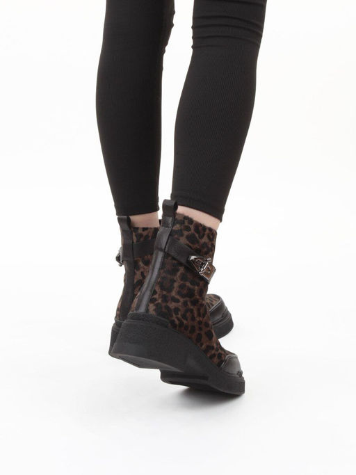 04-HSM705 BLACK/LEOPARD Ботинки зимние женские (натуральная кожа, натуральный мех)