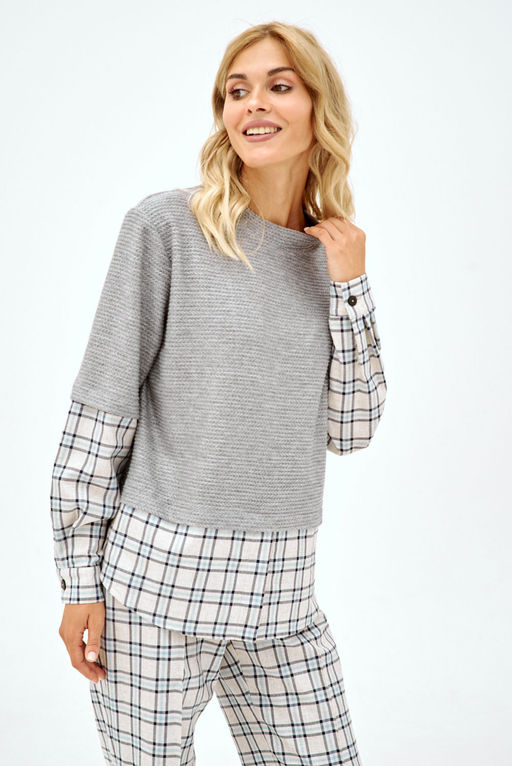 Джемпер NIKVA н392-1 серый, клетка молоко-серо-голубая  фото 2