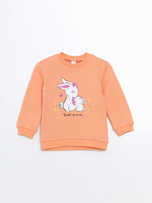 Bisiklet Yaka Uzun Kollu Bask?l? K?z Bebek Sweatshirt ve E?ofman 2li Tak?m - Waikiki фото 2