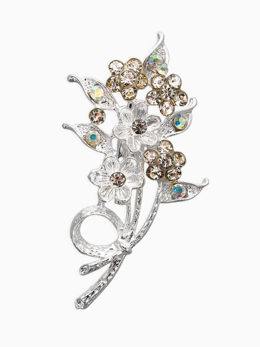 Брошь Цветы на ветке, цвет белый в серебре