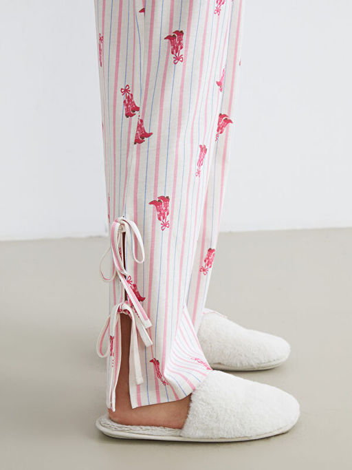 G?mlek Yaka Desenli Kad?n Pijama Tak?m