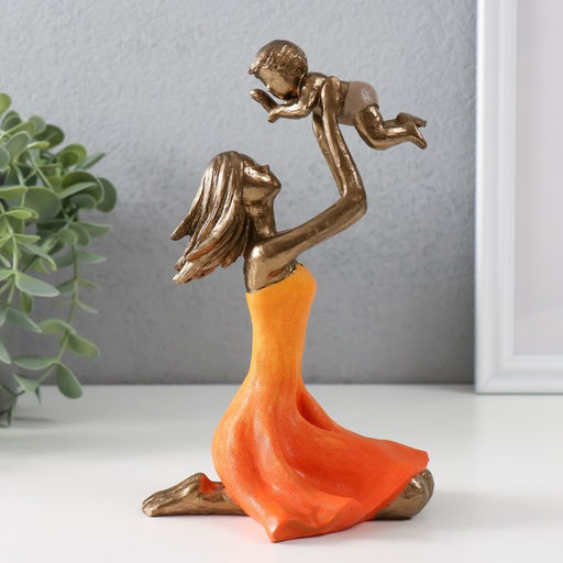 Фигурка полистоун «Мама играет с ребенком», бронза, оранжевый, 12×9.5×19 см