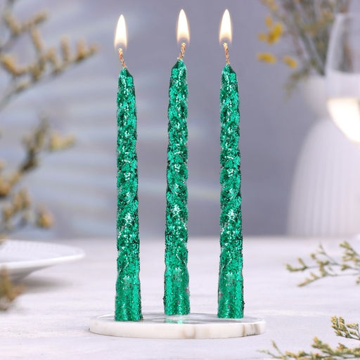 Цена за 2 шт. Набор свечей витых, 1.5×15 см, 3 шт., зелёный блистер