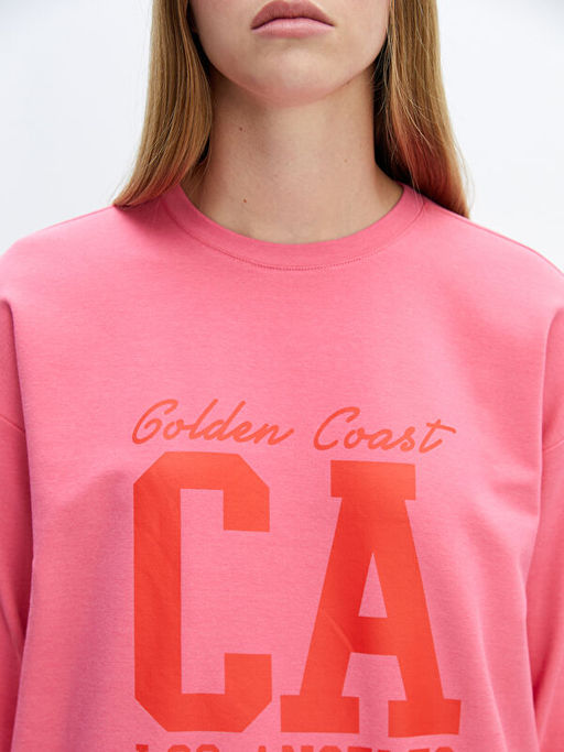 Bisiklet Yaka Bask?l? Oversize Kad?n Sweatshirt Tunik