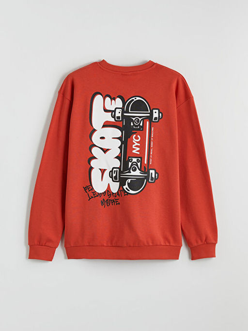 Bask?l? Erkek ?ocuk Kal?n Sweatshirt
