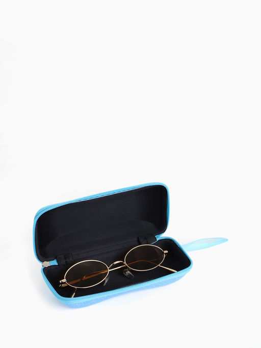 Футляр для очков на молнии, с серебристым принтом, размер 16×6×7 см, голубой