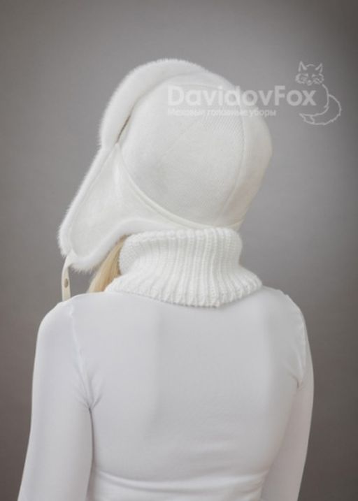 Комплект ушанка норка трикотаж белая манишка