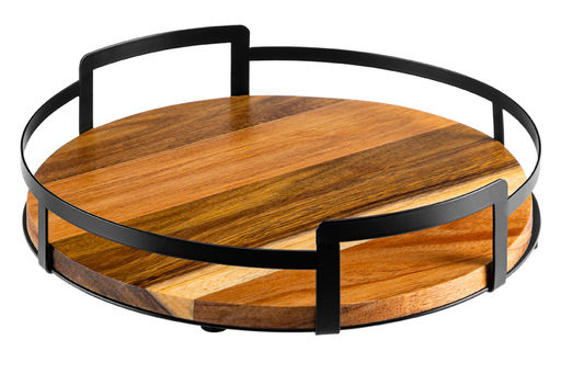 Поднос 28*28*6,5 с металлическими ручками, круглый, акация