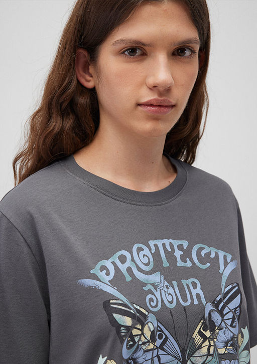 Bask?l? Bej Tisort - Mavi фото 5