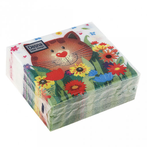 Салфетки бумажные Desna Design 24х24см, 1 слойные, 40 штук в упаковке, 100% целлюлоза, Чеширский кот (Россия)