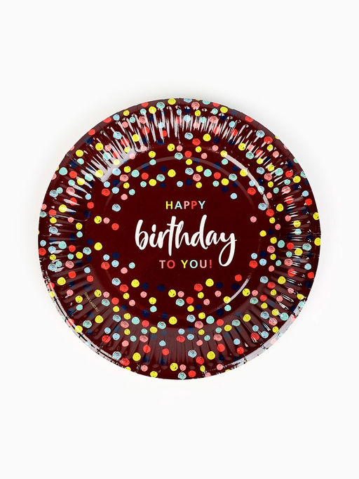 Цена за 10 шт. Тарелка одноразовая бумажная «Happy Birthday», конфетти, 18 см