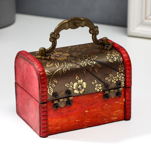 Шкатулка для украшений «Сундук с ручкой. Незабудки», дерево, 7.3×9.5×7.5 см