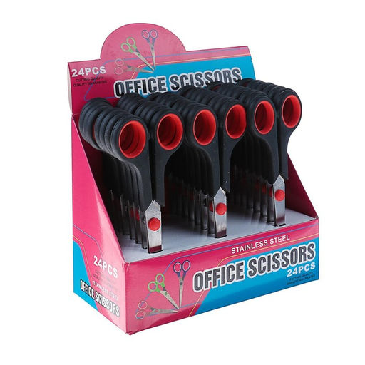 Цена за 24 шт. Ножницы канцелярские 17.5 см пластиковые ручки, в картонной коробке, МИКС