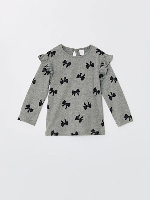 Bisiklet Yaka Bask?l? K?z ?ocuk Ti??rt 2li