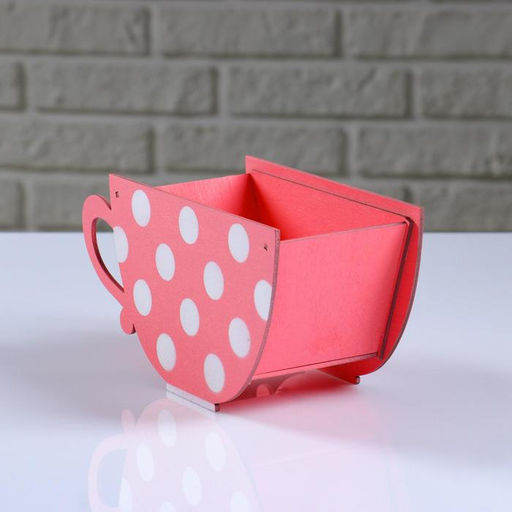 Кашпо деревянное Чашка в горошек, коралловый, 20911 см - Дарим красиво фото 2