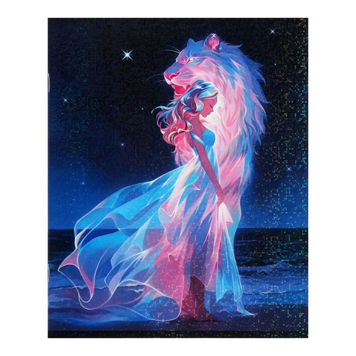 Комплект тетрадей из 5 штук 48 листов в клетку Calligrata TOP «Девушка и лев», обложка мелованный картон, голографическая ламинация, блок офсет