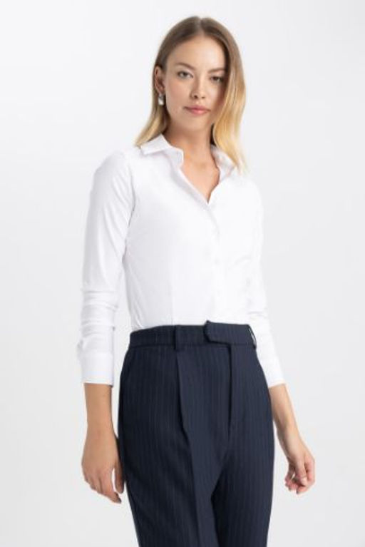 Fitted Basic Uzun Kollu Gomlek