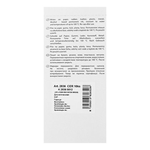 Цена за 10 шт. Маркер перманентный 3.3 мм Centropen 2836, линия 2 мм, цвет чёрный