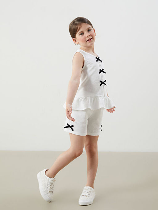 Kurdele Detayl? K?z ?ocuk Bluz ve ?ort 2li