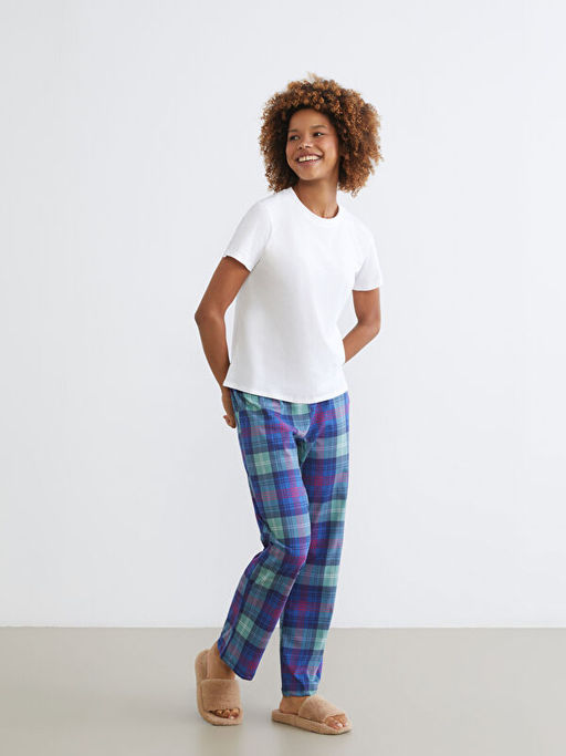 Beli Lastikli Ekose Kad?n Pijama Alt?