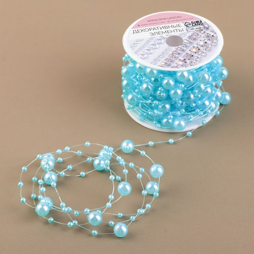 Жемчуг на леске, 3/8 мм, 9 0,5 м, цвет голубой - Арт узор фото 3