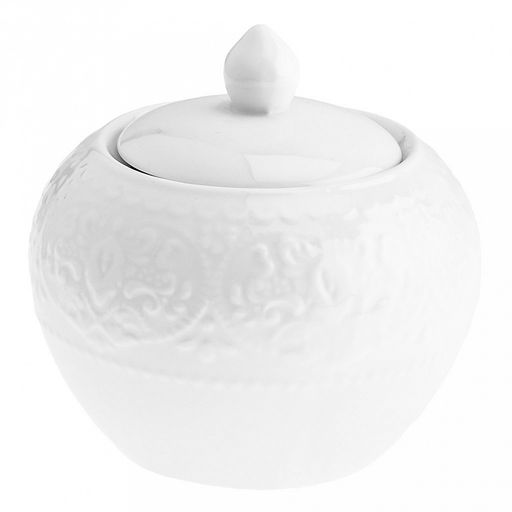 "Русь" Сахарница фарфоровая 220мл, д9,2см h6,5(9,3)см, белый, рельефный декор (Китай)