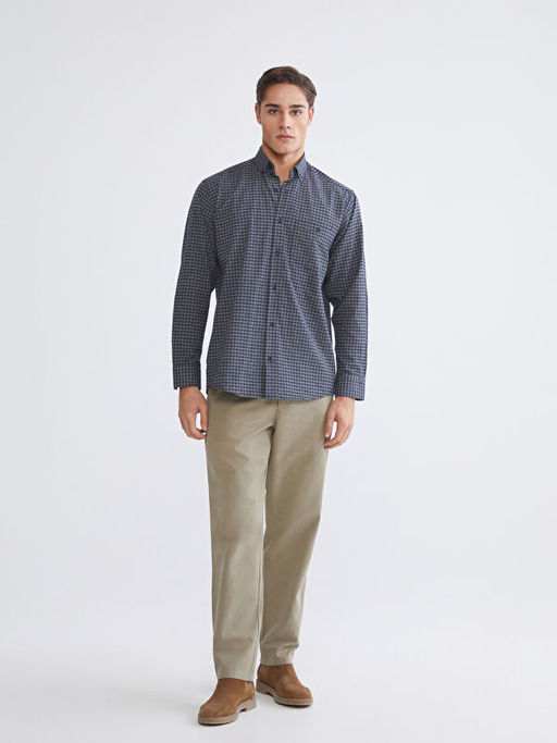 Regular Fit Uzun Kollu Ekose Gabardin Erkek G?mlek