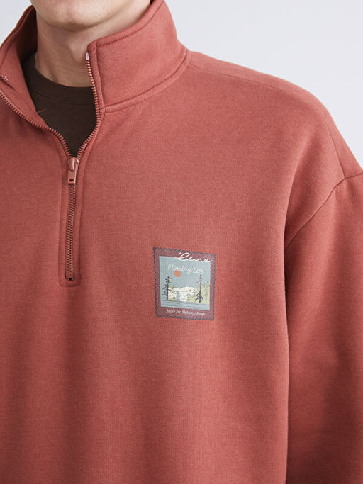 Fermuarl? Dik Yaka Uzun Kollu Erkek Sweatshirt