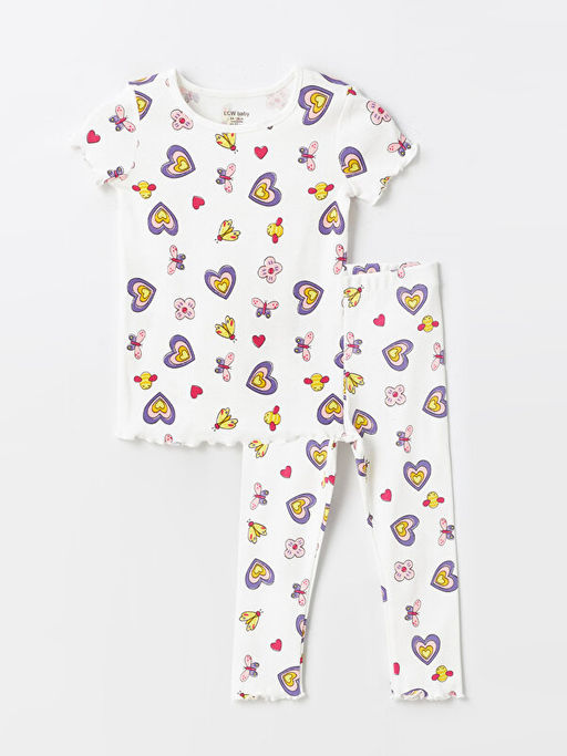 Bisiklet Yaka K?sa Kollu Bask?l? K?z Bebek Pijama Tak?m?