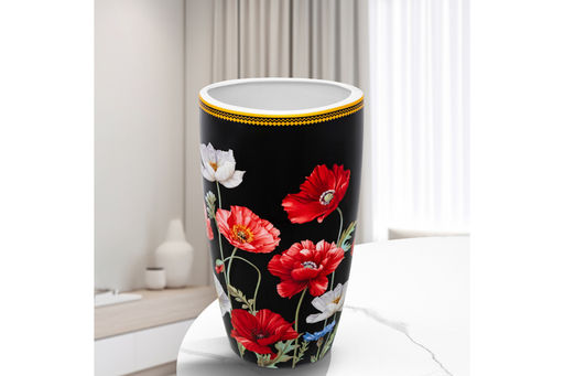 Ваза 1,5 л 12,5*9,5*22 см Маки на черном NEW BONE CHINA