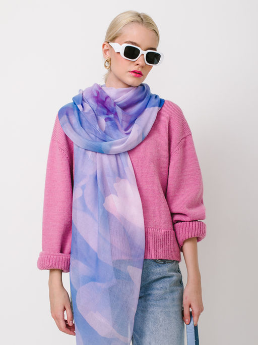 Большой, мягкий, тонкий и очень нежный двусторонний палантин с рисунком в стиле арт-деко - Tantino фото 5