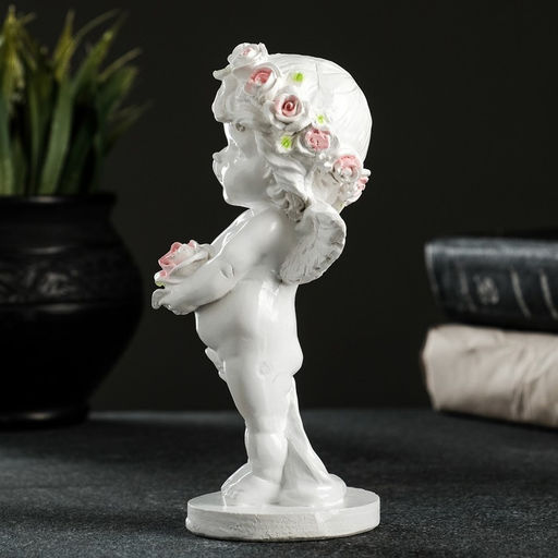 Фигурка гипс Ангелочек с розочкой, 15?7.5?7.5 см