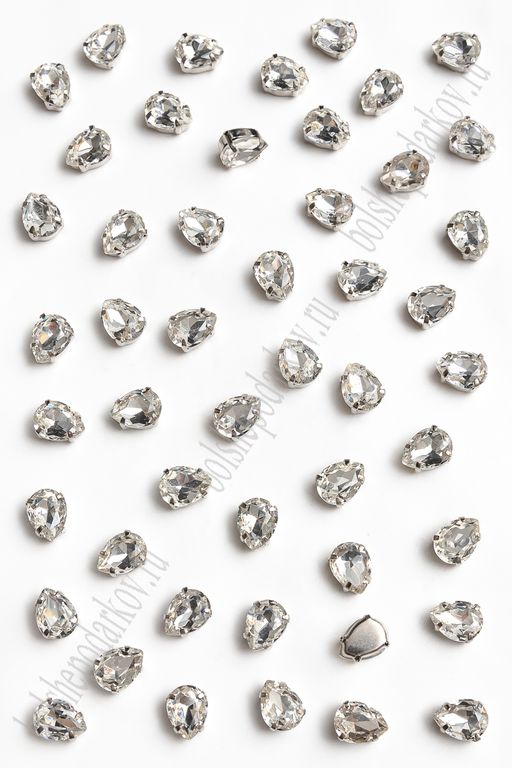 Стразы пришивные 8*6 мм "Капелька" (50 шт) SF-7055, серебро №1
