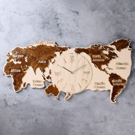 Часы настенные интерьерные «Материк», серия: Карты мира, дискретный ход, 80×40 см, от батарейки 1хАА