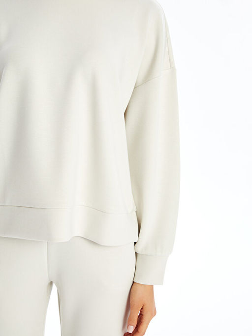 Bisiklet Yaka D?z Oversize Kad?n Sweatshirt