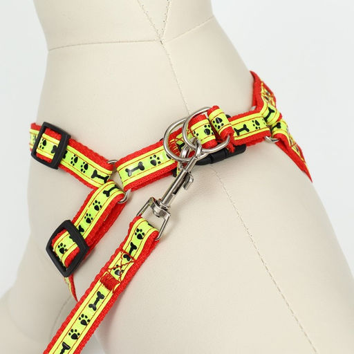 Комплект Косточки и лапки светоотражающий, поводок 120 х 1,5 см, ОГ 36-52 см, красный - Пижон фото 2