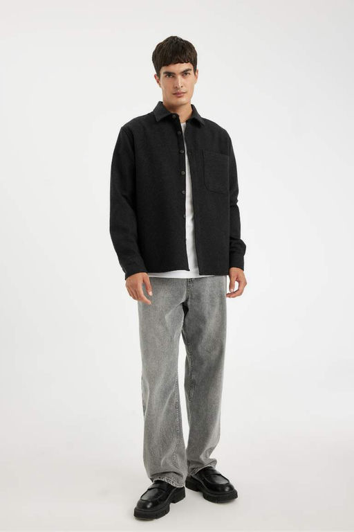 Рубашка стандартного кроя с воротником-поло и длинными рукавами - Defacto фото 2