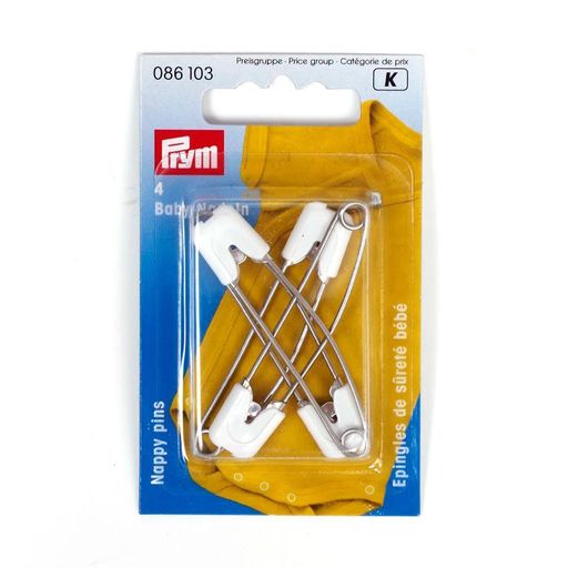 Булавки английские PRYM 086103 с пластиковым замком нержавеющий сплав в блистере 4 шт белый/под никель