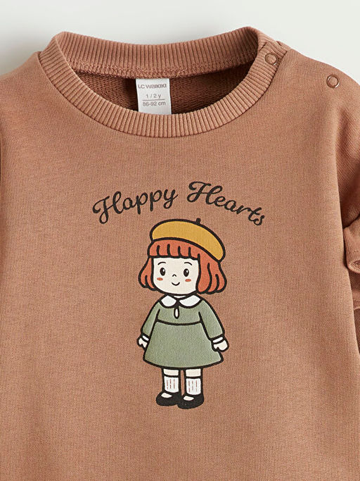 Bisiklet Yaka Bask?l? K?z Bebek Sweatshirt