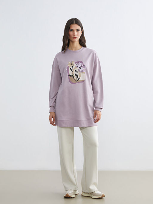 ?i?ekli Oversize Kad?n Sweatshirt Tunik