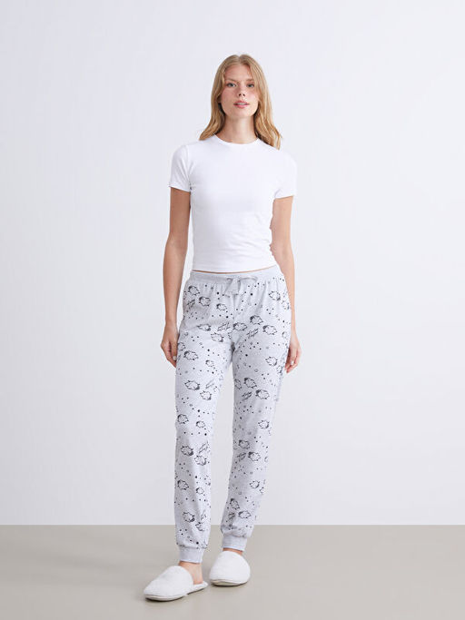 Beli Lastikli Bask?l? Kad?n Jogger Pijama Alt?