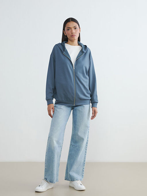 Kap??onlu Soft Touch Kad?n Fermuarl? Sweatshirt